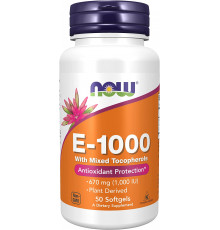 NOW Vitamin E-1000 with Mixed Tocopherols, 50 капсул