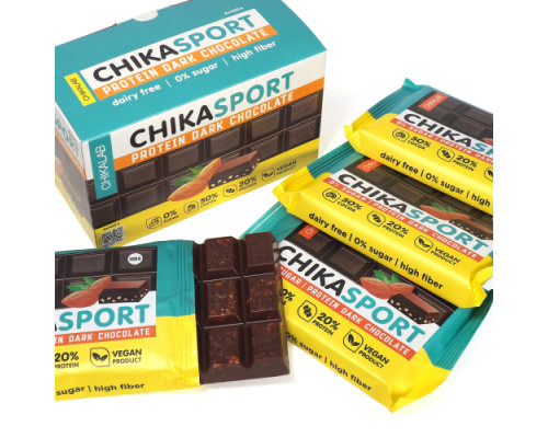 Chikalab Chika Sport 100 г (коробка 4 шт.), Тёмный шоколад с миндалём