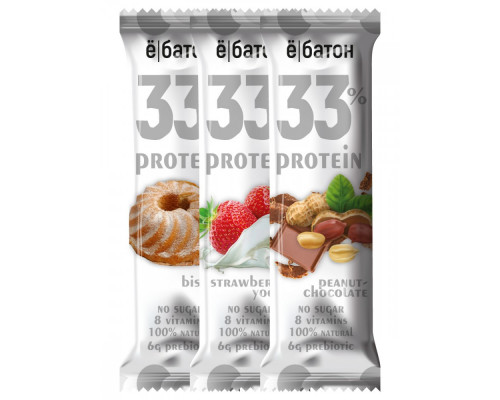 Ё/Батон 33% Protein Bar 45 г (коробка 15 шт.), Клубника со сливками