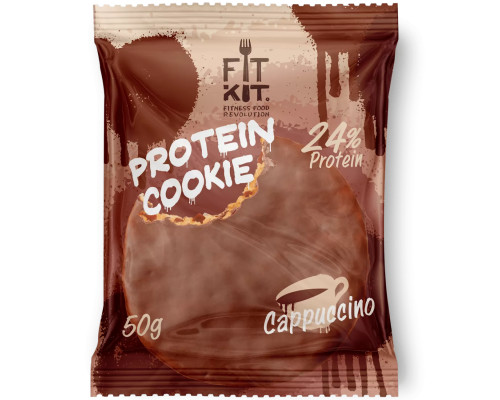 Fit Kit Protein Сhocolate Сookie 50 г (коробка 24 шт.), Капучино