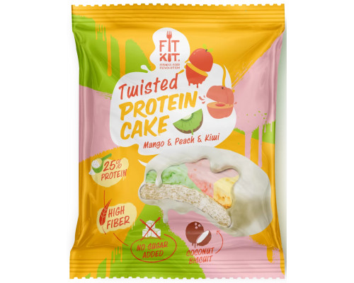 Fit Kit Twisted Cake 70 г (коробка 24 шт.), Манго-Персик-Киви