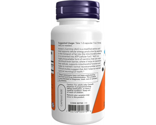 NOW Acetyl L-Carnitine 500 мг 50 капсул