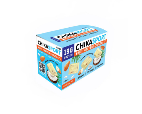 Chikalab Chika Sport 100 г (коробка 4 шт.), Белый шоколад с миндалем и кокосовыми чипсами