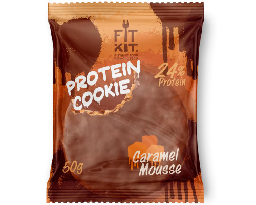 Fit Kit Protein Сhocolate Сookie 50 г (коробка 24 шт.), Карамельный мусс
