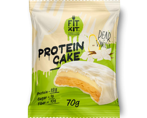 Fit Kit Protein White Cake 70 г (коробка 24 шт.), Груша-Ваниль
