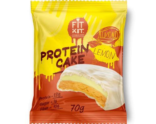Fit Kit Protein White Cake 70 г (коробка 24 шт.), Лимон-Миндаль